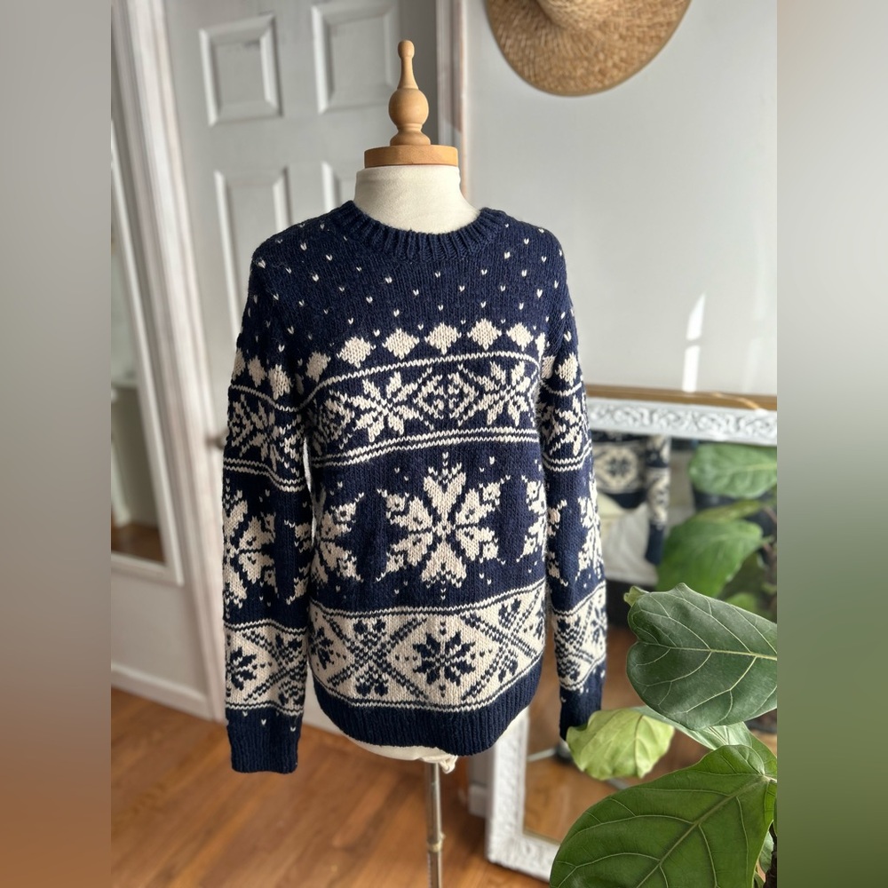 True Vintage handmade oversized Nordic fisherman sweater jumper blue white